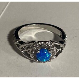 Ladies Silver Tone Ring Size 10 Blue Faux Stone Costume Jewelry